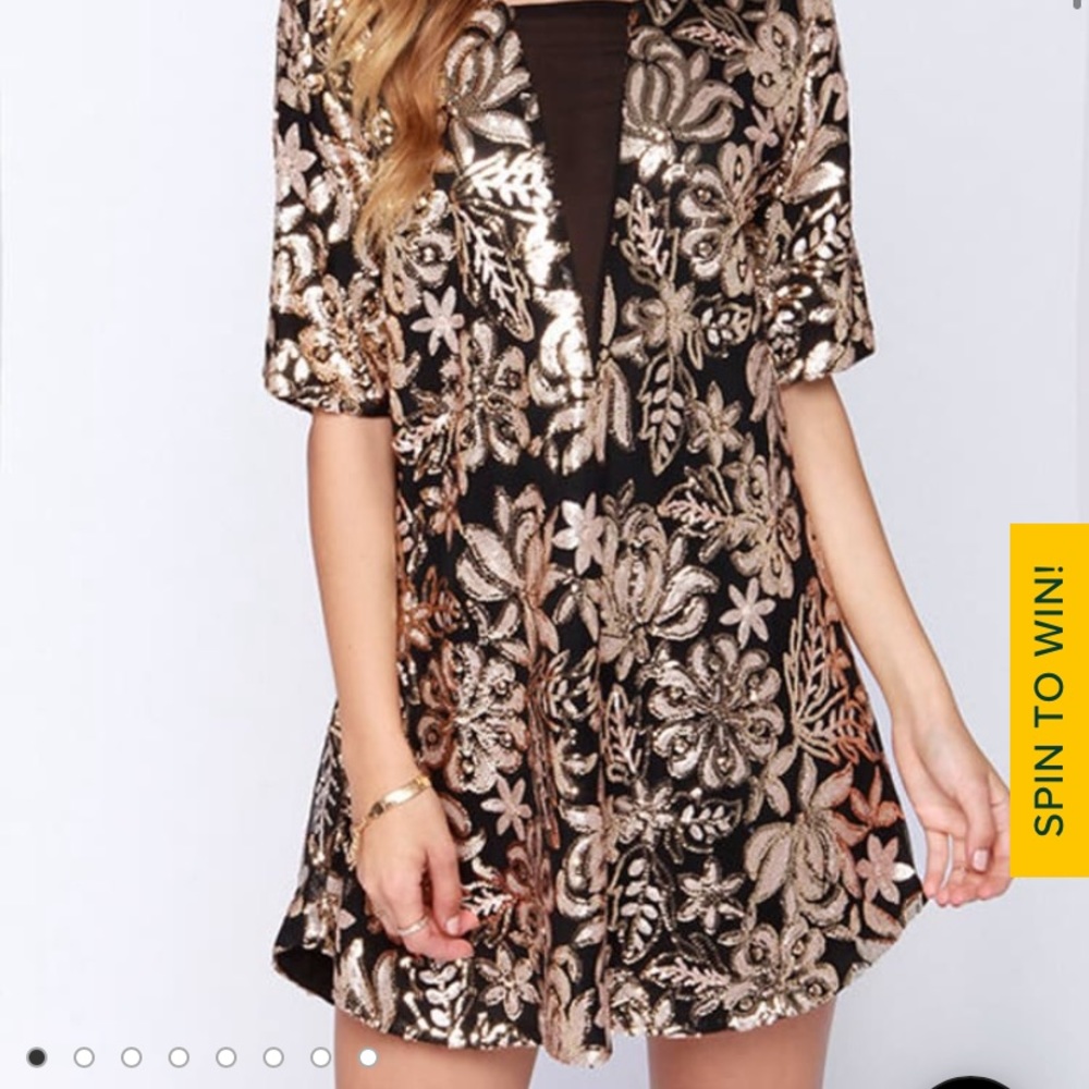 Lovers + Friends Saturday Night Black and Gold Sequin Dress